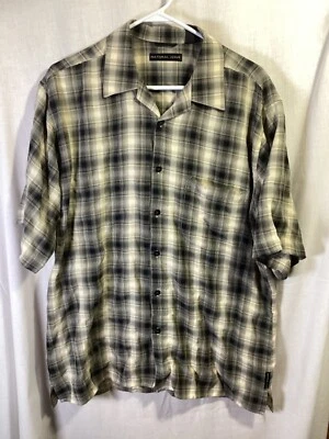 Natural Issue Black Plaid LT Short Sleeve Polyester Blend Button Up B18 - Image 1 of 4
