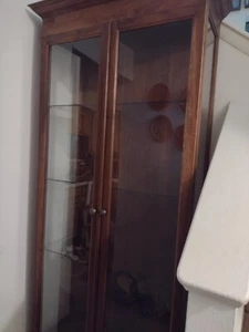 Custom Made Display Cabinet, French Style Doors, Glass Shelving, Over 6ft. Tall - Picture 1 of 10