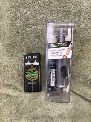 Abridor de botellas de vino CORK POPS plateado con 3 cartuchos Foto 1 de 4