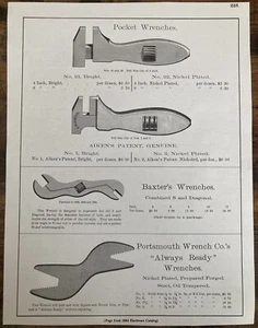 Book Clipping Photo Vintage Tools Pocket Wrenches Wall Art 1884 - Picture 1 of 1