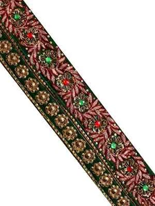 Vintage Indian Multi color Sari Border Hand Beaded Indian Craft Trim Lace Sew - Picture 1 of 8