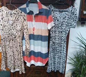3 Kleider - H&M , Benotti - Animal Look + bunt gestreift - NW - Gr.S/M  - Bild 1 von 10