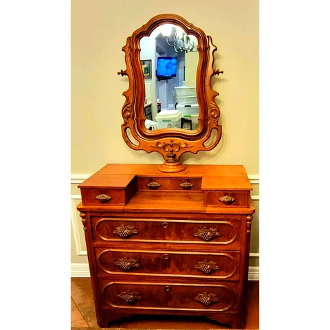 Antique Dresser Solid Walnut Wood Chest of Drawers Furniture Bedroom Storage Cover