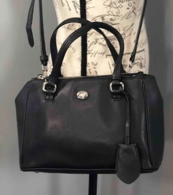 COACH Peyton Black LEATHER Double Zip Carry-All Satchel Shoulder Bag F32829 - Image 1 of 3