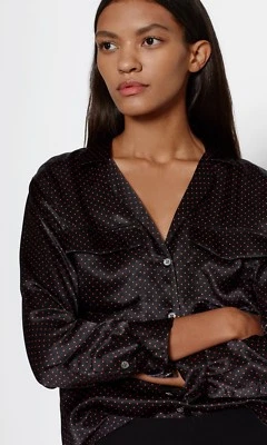 NUEVO CON ETIQUETAS Equipment Camisa de Seda Ansley Lunares Negros-Bloodshot Talla XS, S $278 Foto 1 de 4