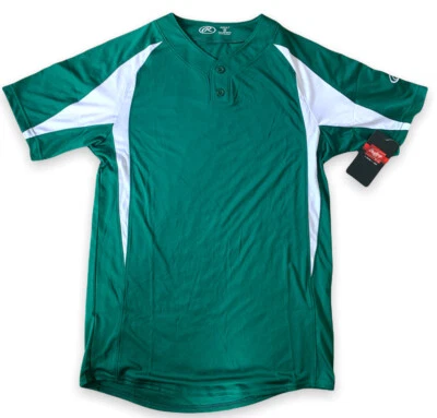 Camiseta de beisebol Rawlings adulto pequena - 2 botões - Verde e branco - 100% poliéster - Imagem 1 de 4