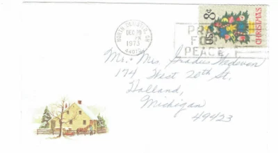 1973 North Olmstead Posted Envelope Cover 8 Cent Christmas Tree Stamp - Image 1 of 2