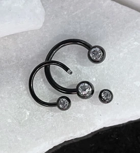 1pc Gemmed Ion Plated Circular Barbell Horseshoe Lip Nipple Septum Ring 16g 14g - Picture 1 of 9