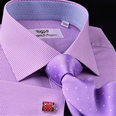 Mini Camisa de Vestir Rosa a Cuadros de Guinga Formal de Negocios Fácil de Planchar Suave Púrpura a Cuadros Foto 1 de 4
