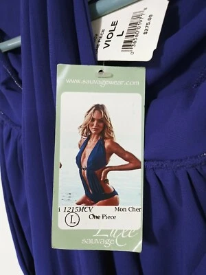 Sauvage, Luxe, Deep Plunge, One Piece, Mon Cher, Swimwear, Size L, Violet, NWT - Image 1 of 4