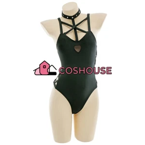 Women Gothic Black Swimsuit One Piece Bathing Suit Sexy Halter Hollow Swimwear - Picture 1 of 6