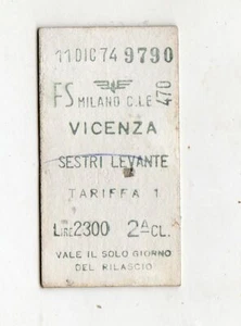 BIGLIETTO TICKET EDMONSON MILANO CENTRALE VICENZA TARIFFA 1 11-12-1974 - Picture 1 of 1
