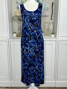 All That Jazz Rayon Dress Small Sleeveless Midi Blue Florals Vintage - Picture 1 of 8