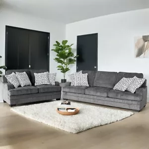 Living Room Sofa Set with 8 Pillows, Upholstered 3+2 Seater Sofa Couch Set, Gray - Picture 1 of 1