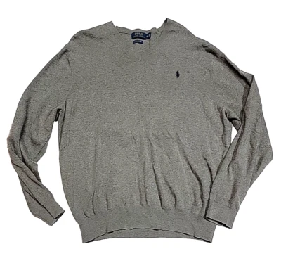 Ralph Lauren Pima Cotton V-Neck Heathered Gray Pullover Sweatshirt Men's XL Foto 1 de 4