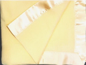 Bright Future Yellow Baby Blanket Satin Trim Thermal Waffle Weave Acrylic 36x50" - Picture 1 of 8