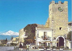 CARTOLINA SICILIA SICILY POSTCARD TAORMINA PIAZZA 9 APRILE - Imagen 1 de 1