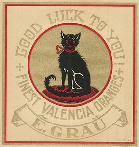 RARE OLD ORIGINAL 1920 BLACK CAT "GOOD LUCK TO YOU! BRAND" SPANISH BOX LABEL ART - Picture 1 of 1
