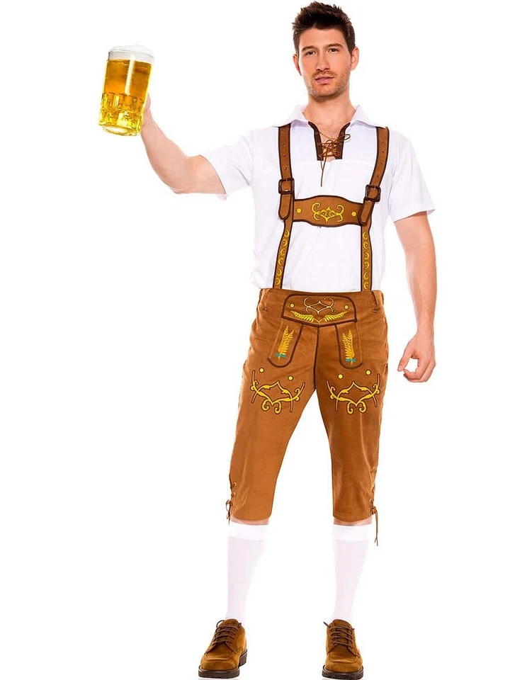 男式 Bavarian Lederhosen,棕色,大号 — 第 1/1 张图片