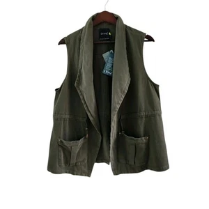 Lysse Olive Green Utility Sleeveless Open Cardigan Vest Womens Size Large NEW - Picture 1 of 12