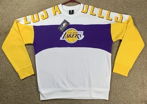 NWT LA Lakers Mens Medium Long Sleeve Crewneck Sweater Spellout NBA Basketball - Picture 1 of 10