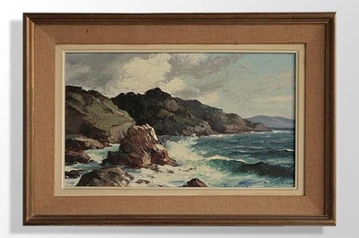 Bord de mer agité huile sur toile signée G. Vidal "marine" - Photo 1/4