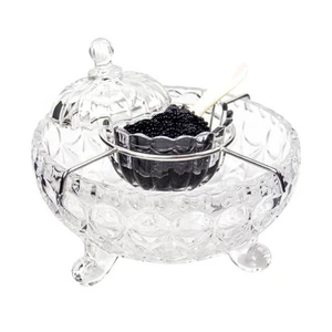 Caviar Server Set with 2 Mother of Pearl Spoons - Elegant Droplet Pattern Ser... - Bild 1 von 8