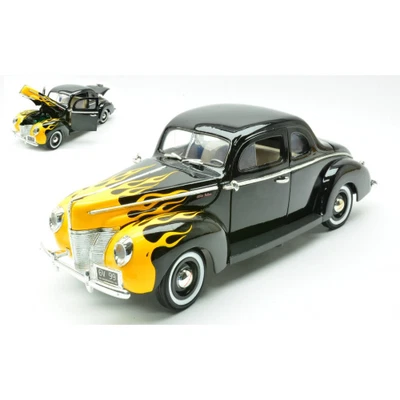 FORD DELUXE COUPE' 1940 YELLOW WITH FLAMES 1:18 Motormax Auto Stradali Modellino - Immagine 1 di 4