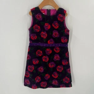 Esprit Mini Girls Size 6 Velour Purple & Red Rose Print Dress - Picture 1 of 7