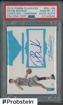 2015-16 Flawless Super Sign Sapphire Devin Booker radiocontrol novato 4/10 PSA/DNA 10 AUTO Foto 1 de 3