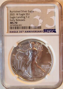 2021 W Burnished Silver Eagle T-2 NGC MS70 Eagle Landing Early Releases - Picture 1 of 2