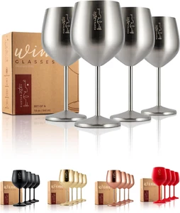 Calici Da Vino in Acciaio Inox - 540 Ml - Calici Da Vino Argento Infrangibili, D - Foto 1 di 12