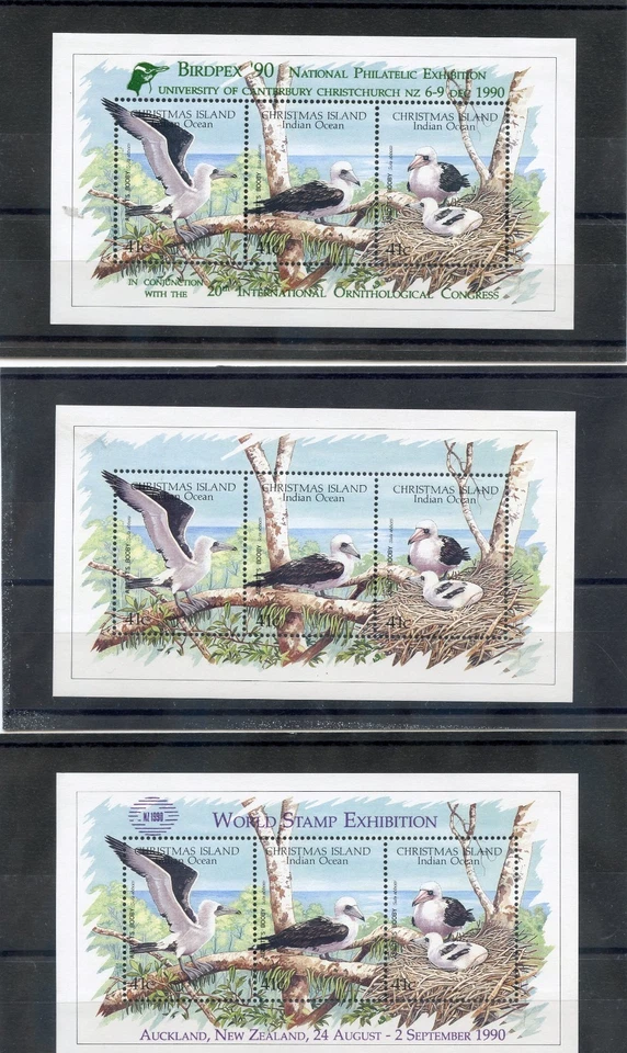 CHRISTMAS IS Sc 274,d,e (MI 306a,b,c)*VF LH O HR 1990 HOJAS DE RECUERDO DE AVES $105 Foto 1 de 1