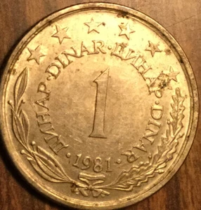 1981 YUGOSLAVIA 1 DINAR COIN - Picture 1 of 2