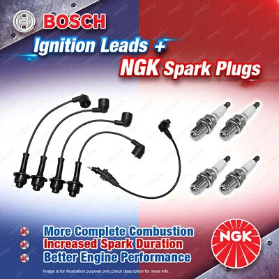 4 NGK Spark Plugs + Bosch Ignition Leads for Toyota Townace KR42R KR43 98-02 LPG - image 1 of 2