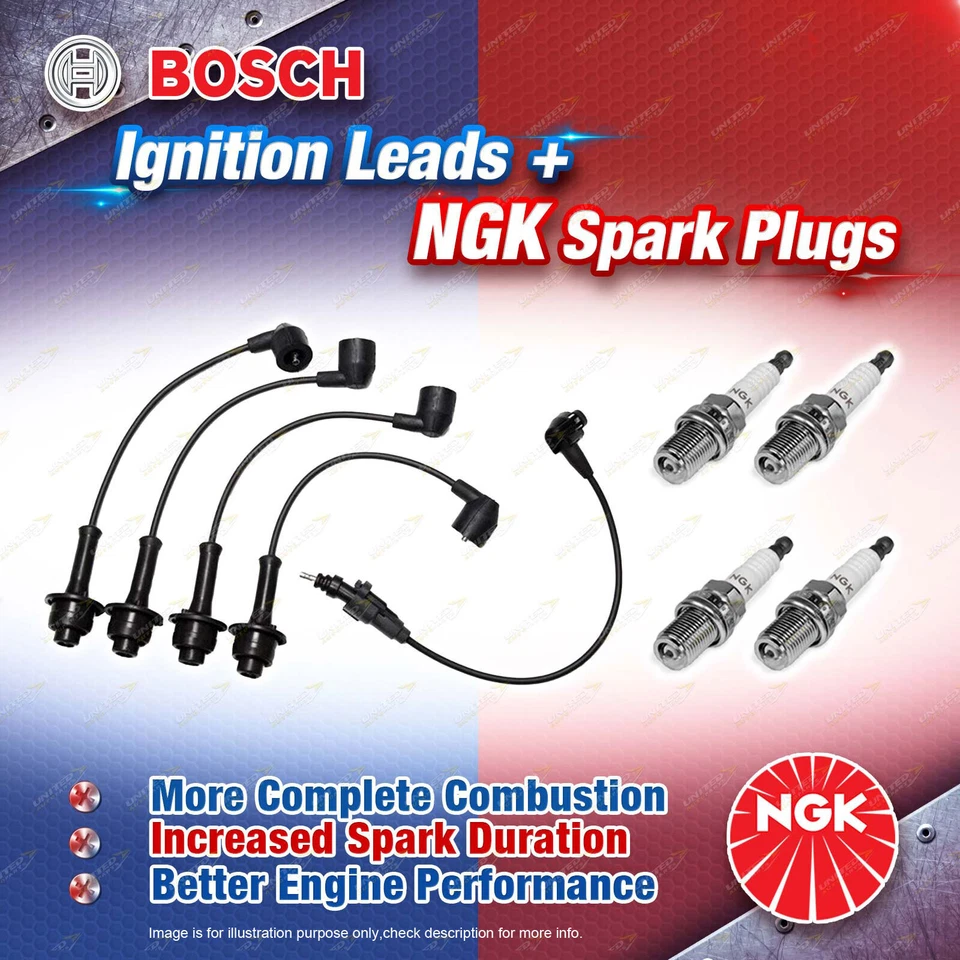 4 NGK Spark Plugs + Bosch Ignition Leads for Toyota Townace KR42R KR43 98-02 LPG - image 1 of 2