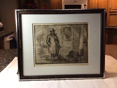 HERMANN STRUCK Hand Signed Original Etching PRETZEL VENDOR MAN 15”x12” FRAMED - Image 1 of 4