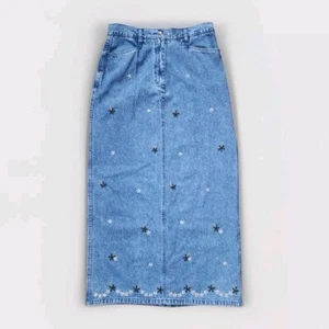 Christopher and Banks Denim Maxi Skirt Hand Embroidered & Beaded - Size 10 - Picture 1 of 8