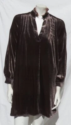 DEREK LAM Italy S 4 6 Brown Viscose Silk Velvet Ruffle Collar Shirtdress Dress - Image 1 of 4