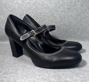 Audrey Brooke Mary Jane Womens 9.5 M Leather Upper Block Heel Black - Picture 1 of 13