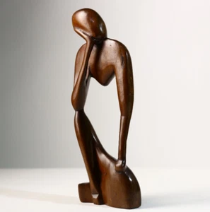 Afrikanische Ebenholz Holz Skulptur Abstrakt Denker Statue Mid Century Kunst -1197 - Bild 1 von 24