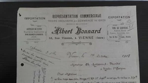 38 VIENNE BEL ENTETE ARTICLES DE CAVE VINS BLANCS ET ROUGES A.BONNARD OCT 1908 - Imagen 1 de 2