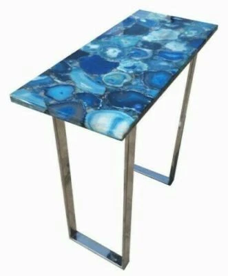 36" x 20" Natural Blue Agate Console Table Unique Stone Furniture Home Interior - Image 1 of 4