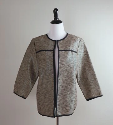 Chaqueta Top MING WANG $295 Jacquard Metálico Dorado Frente Abierto Estructurada Talla XS Foto 1 de 4