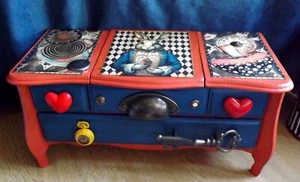 NEW Upcycled Chest of Drawers Musical Jewellery Box - Alice in Wonderland Theme - Picture 1 of 7