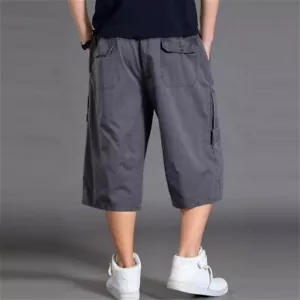 Uomo Cargo Corto Pantaloncini Misto Cotone 3/4 Lunghezza Pantaloni Taglie Forti - Foto 1 di 11