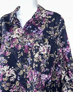 Camisa Blusa Top Croft & Barrow Talla PETITES XLP Azul Marino Floral Algodón Usada en Excelente Condición - Imagen 1 de 12