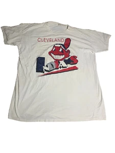 vintage 90s CLEVELAND INDIANS CHIEF WAHOO T-Shirt BIG & SOFT Nutmeg 1996 BiG GFX - Picture 1 of 10