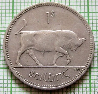 IRELAND 1968 1 SHILLING - 1 Scilling, BULL & Gaelic Harp km# 14a Cu-Ni - Image 1 of 4