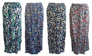 Damen Maxi Rock Bio-Baumwolle Schwarz Navy Blumen Blätter Gr. S/M L/XL - Picture 1 of 5